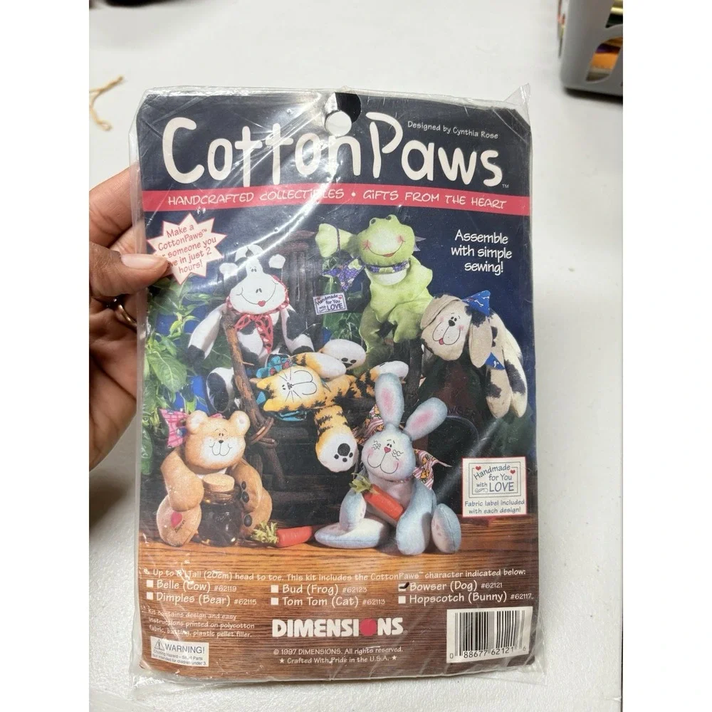 Vintage 1997 Dimensions Cotton Paws Bowser Dog #62121‎ Craft Kit NEW
